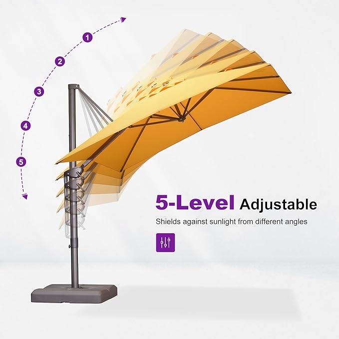 PURPLE LEAF 9' X 11.5' Rectangle Cantilever Umbrella with Base Patio Umbrella Outdoor Aluminum Antique Bronze Offset Hanging Umbrella with 360-degree Rotation for Pool Garden Backyard Deck, Yellow