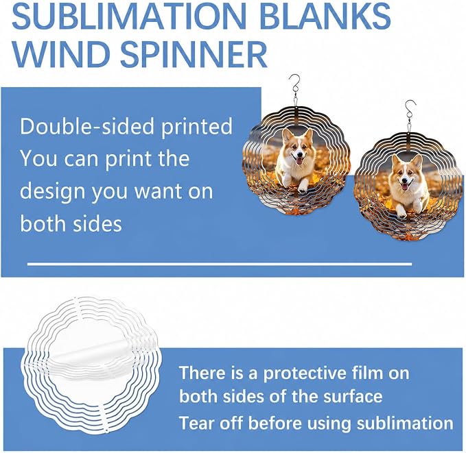 12pcs Sublimation Wind Spinner Blanks 8 INCH Bulk Aluminum Metal Blanks Product Outdoor Garden Decoration for Heat Press Transfer DIY Gift