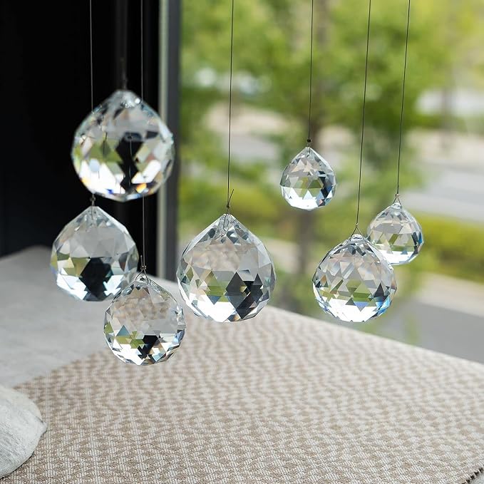 48pcs Clear Faceted Crystal Ball Prism 1.2"/30mm Glass Prism Suncatcher | Rainbow Maker,Hanging Crystals Prisms for Windows Home Garden Decor,Sun Catcher Indoor Window,Large Beads For Suncatcher