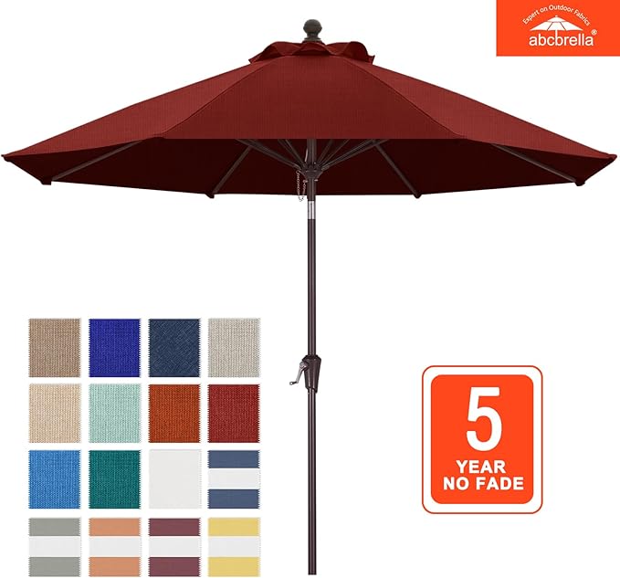 ABCCANOPY OLEFIN® 5-Year No Fading 9FT Patio Umbrella, Outdoor Table Umbrella with 8 Sturdy Ribs for Deck, Backyard, Yard (Burgundy)