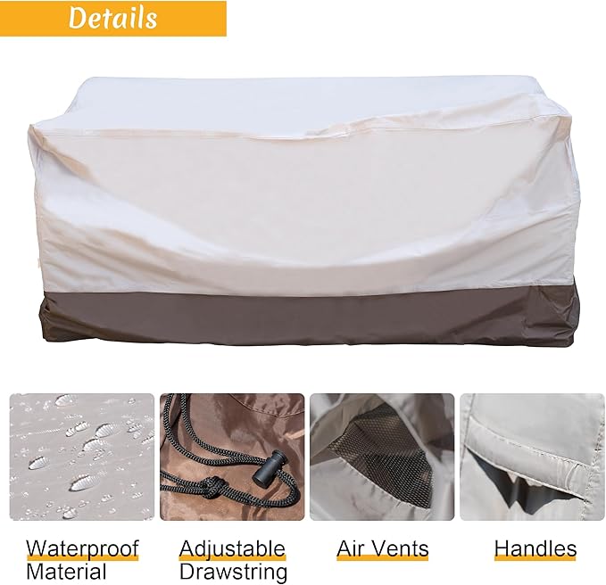 ovios Patio Furniture Covers, Outdoor Waterproof Cover for 3-Seater Sofa and Ottomans, Sectional Couch Chair Table General Purpose, 73.2" L*37" W*34" H, Beige-Brown