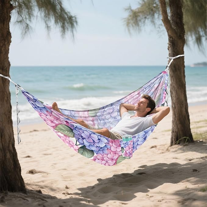 Camping Hammock Outdoor Hammocks for Outside Hydrangea Flowers Beach Trees Portable Lightweight with Pockets Tree Straps Indoor Small