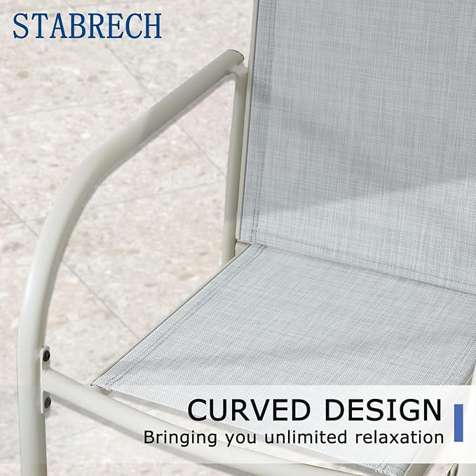 9 Pieces Patio Dining Set for 8, Beige Blue Patio Stackable Chairs and Black Round Table Set of 8, Outdoor Furniture Set with Sling Support for Outside, Garden