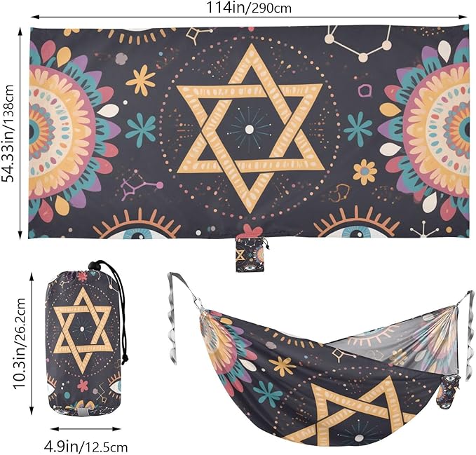 Bohemian Hexagram Eyes Star Purple 330lb Capacity Outdoor Hammocks with Hanging Rope Portable Hammock for Outside Beach Patio Garden Base para hamaca