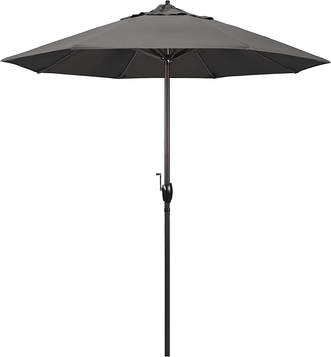 California Umbrella 7.5' Round Sunbrella Aluminum Outdoor Deck, Pool or Patio Umbrella, Crank Lift, Auto Tilt, Bronze Pole, Charcoal