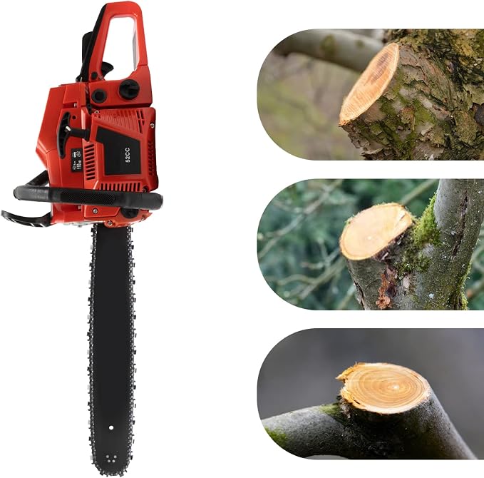 Top Handle Gas Chainsaws, 20 Inch Bar Power Chain Saws, Cycle Gas Powered Chainsaw, Chainsaw 2 Stroke Handed Petrol Gasoline Chain with Tool Bag, Gas Chain Saw for Cutting Wood Pruning Branches(52cc)