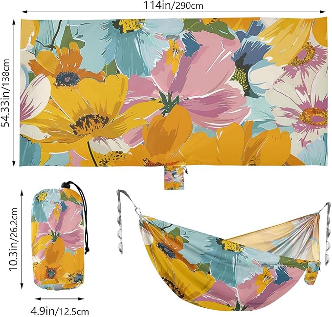 Summer Flowers 330lb Capacity Hammocks with Tree Straps Fabric Hammock for Outside Patio Backyard Poolside Bases para hamacas para adultos