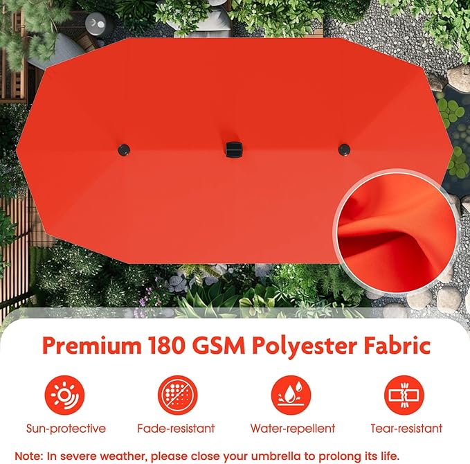 Tangkula 13 FT Solar LED Patio Umbrella, Double-Sided Outdoor Table Market Umbrella with 108 LED Lights, 12 Heavy-Duty Ribs, Crank Handle for Garden Deck Lawn Poolside Beach (Orange)