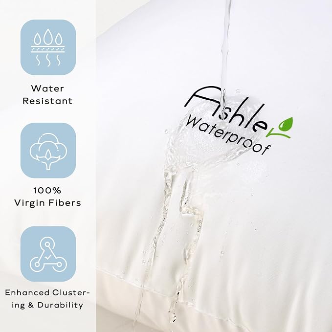 Ashler Outdoor Lumbar Pillows, 12x20 Pillow Inserts Set of 2 | Water Resistant, Hypoallergenic, Decorative for Garden, Sham Square Pillow Insert, Waterproof for Sofa Couch