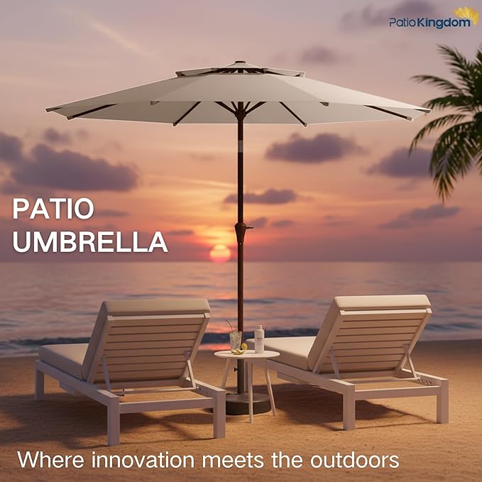 9FT Patio Umbrella 2-Tier Outdoor Market Table Umbrella with Push-Button Tilt & Crank | UPF 50+ & Waterproof for Backyard,Garden,Pool,Deck(Beige)