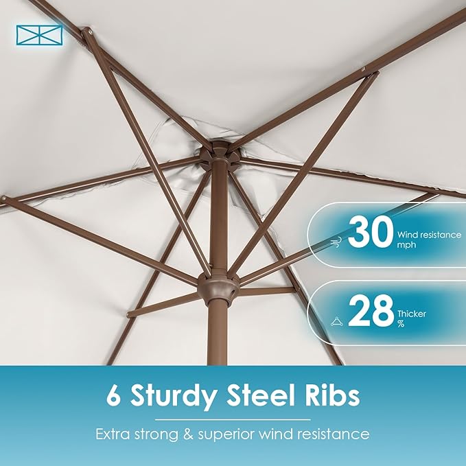 GREENVINES 6.5X10 FT Rectangular-Patio-Umbrella | Outdoor-Table-Umbrellas | 6 Sturdy Steel Ribs | Push Button Tilt & Crank | Waterproof | Market Umbrella | for Pool Backyard Garden Deck | Beige