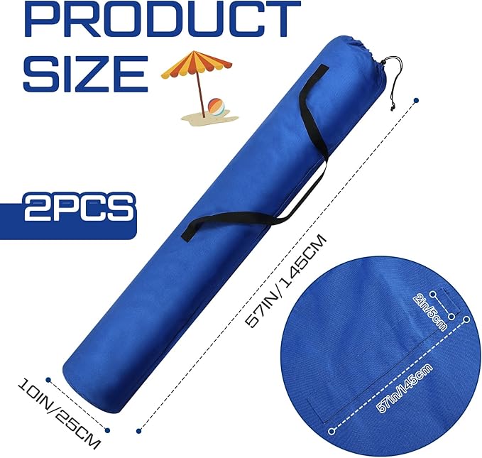 Dunzy 2 Pcs Beach Bags for Umbrella Waterproof Storage Bag for Umbrella with Shoulder Strap Carry Handle Large Foldable Bag for Umbrellas Outdoor Camping Traveling Patio Beach, Blue, 57 x 10 Inch