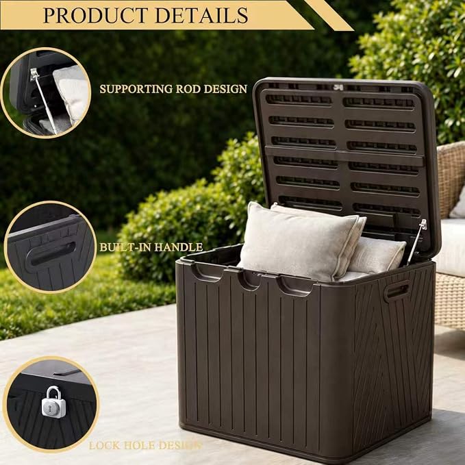 110 Gallon Outdoor Storage Deck Box, Resin Deck Boxes with Handle, Waterproof & Lockable for Patio Furniture, Home Storage, Garden & Pool Tools -Swimming Pool, Black