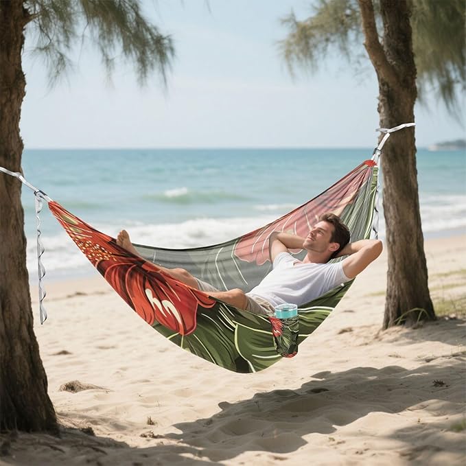 Vintage Red and Green Flowers 330lb Capacity Outdoor Hammock Portable Hammock for Indoor Outdoor Patio Silla colgante para Patio Exterior