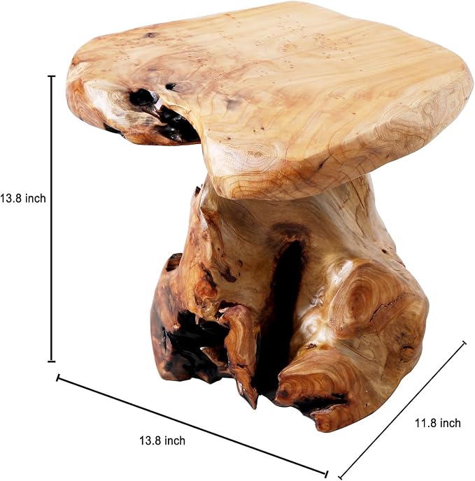 13.8" Live Edge Cedar Tree Stump Stool Handcrafted Solid Natural Wood Side Table Rustic Plant Stand Accent Nightstand for Bedroom,Living Room,Patio,Garden