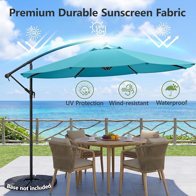 10FT Patio Umbrella, 360° Rotation Offset Cantilever Umbrella with Crank Tilt Fabric Canopy, UV & Water Resistant Outdoor Shade Hanging Umbrellas for Pool Deck Backyard Garden