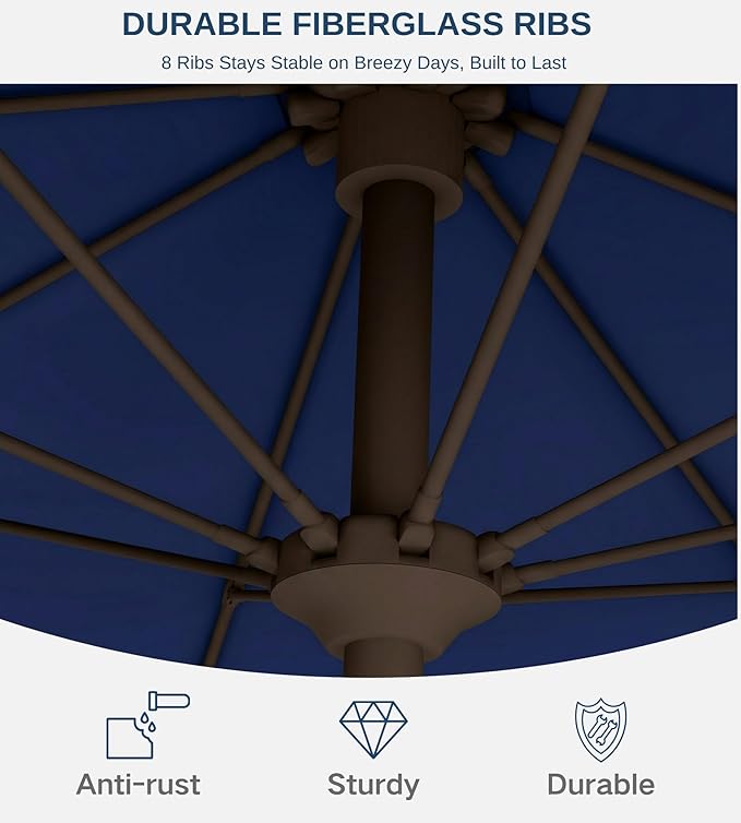 10FT Patio Umbrella, Outdoor Umbrella with Push Button Tilt and Crank, 8 Sturdy Ribs, UV Protection & Waterproof Market Umbrella for Pool, Backyard, Beach,Deck (Navy)
