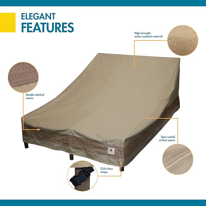 DUCKCOVERS Elegant Waterproof 82 Inch Double Wide Patio Chaise Lounge Cover, Patio Furniture Covers