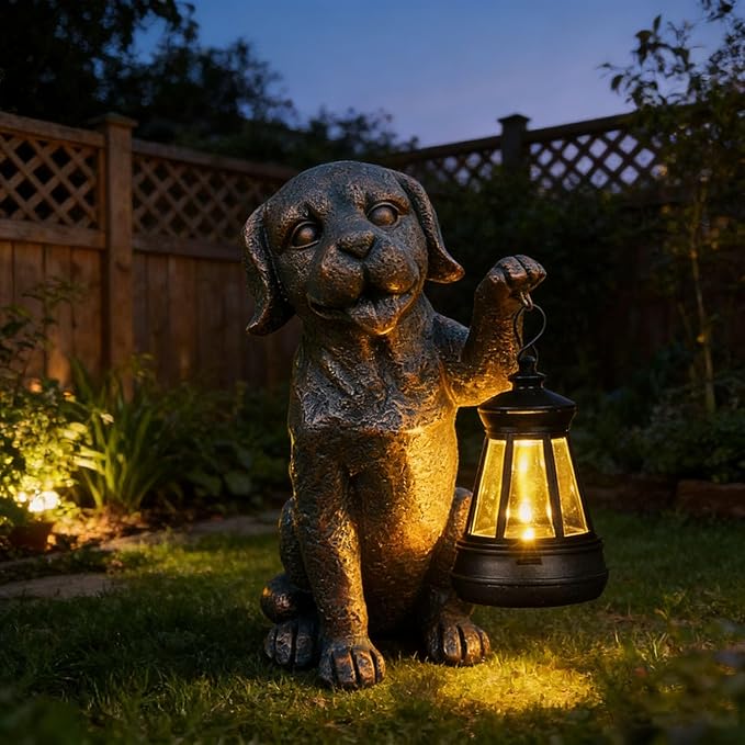 Statue Garden Dog with Solar Lantern - Ideal Gifts for Outdoor Patio, Figurine for Year Dogs – Gift for Mom, Grandma, Dog Lovers,Birthdays Housewarming Present