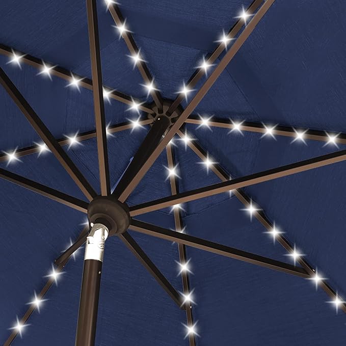 EliteShade USA 10-Year-Non-Fading 10ft Market Patio Umbrella, Commercial Grade Table Sun Umbrella with 80 Solar LED Lights, Crank Open, Windproof & UPF 50+ UV Protection for Garden, Deck, Pool, Backyard, Navy Blue