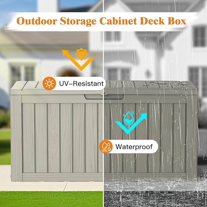 Outdoor Extra Large Storage Cabinet Deck Box, 200 Gallon Heavy Duty Deck Boxes, Weatherproof & UV-Resistant Lockable Patio Storage Cabinet for Garden Tools, Patio Furniture,