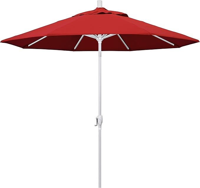 California Umbrella 9' Round Aluminum Market Umbrella, Crank Lift, Push Button Tilt, White Pole, Cilantro