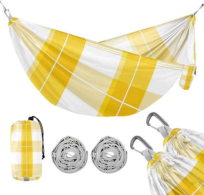 Valentine Plaids Checkered Yellow 330lb Capacity Hammocks Backyard Hammock for Camping Travel Accessories Base de hamaca para adultos
