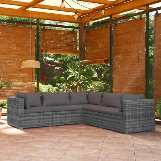 5 Piece Patio Lounge Set with CushionsOutdoor Dining Chairs,Patio Furniture Set,Outdoor Sectional Sofa,Patio Conversation Seat,Outdoor Seating,Modern Style,for Garden,Backyard, Poly Rattan Gray