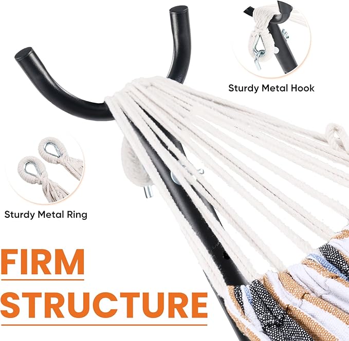 Sweetcrispy Double Hammock with Space Saving Steel Stand Heavy Duty 2 Person Standing Hammocks 450lb Capacity for Outside Garden Yard with Portable Carrying Bag