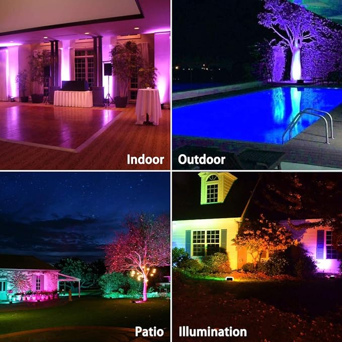 Led Flood Light Outdoor, 50W RGB Color Changing Landscape Lighting with Remote, Timing - 12 Colors - 4 Modes, IP66 Waterproof, US 3-Plug, MELPO (Pack of 4)