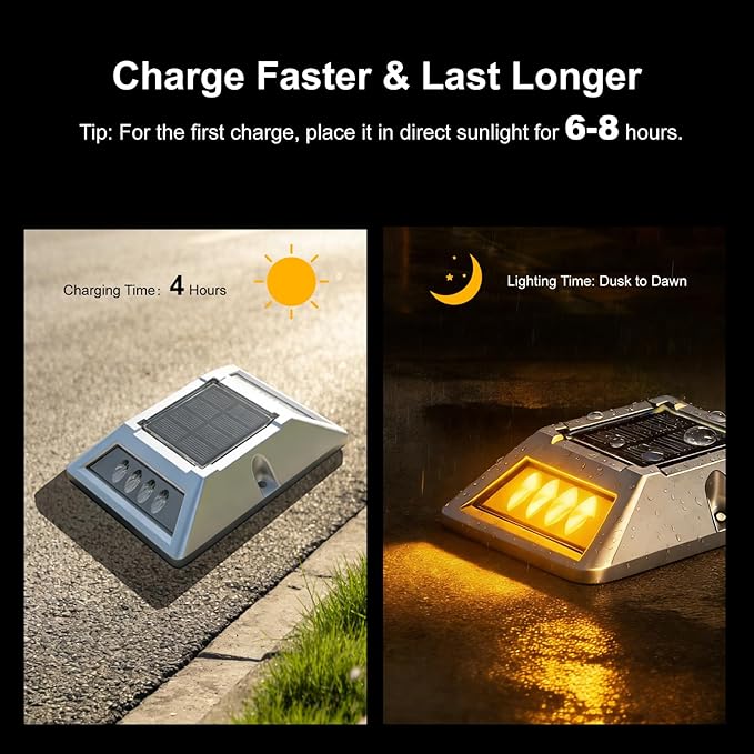 VATION LIGHTING Driveway Solar Dock Lights, 2 Colors Driveway Lights Solar Powered, IP67 Waterproof, Aluminum LED Outdoor Marker Deck Lights for Driveway, Pathway, White/Yellow, 12 Pack, FCC