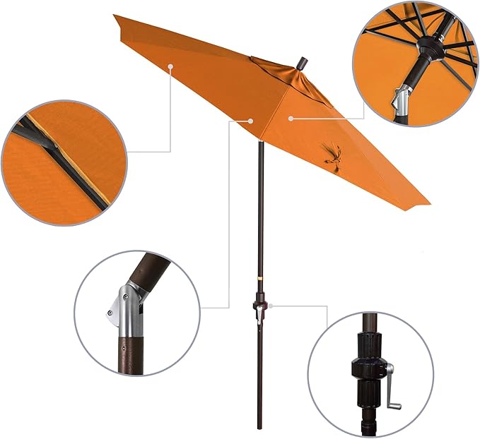 California Umbrella 7.5' Rd. Aluminum Patio Umbrella, Crank Lift, Collar Tilt, Bronze Pole