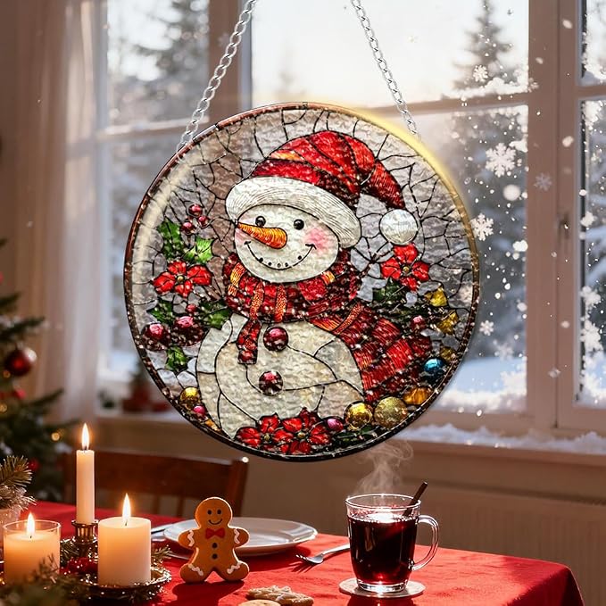 Chrismas Acrylic Stained Glass Window Hanging,Sun Catcher Decor Stained Panel Hangings Wall Art Decor, 2026 8x8inch (SCL014 Snowman 2)