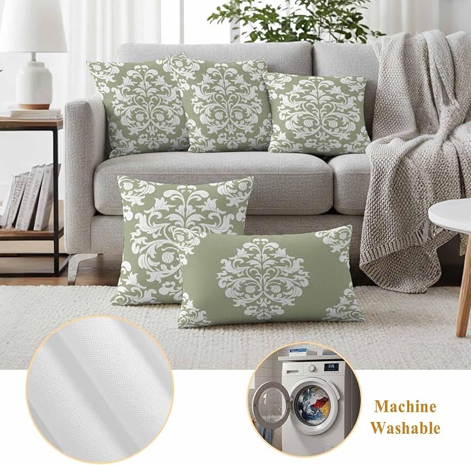 Outdoor Pillow Covers Set of 2, Luxury Flower Sage Green Decorative Throw Pillow Covers 16X16IN, Abstract Floral Throw Pillows Protector Cushion Case for Patio,Couch,Sofa,Garden