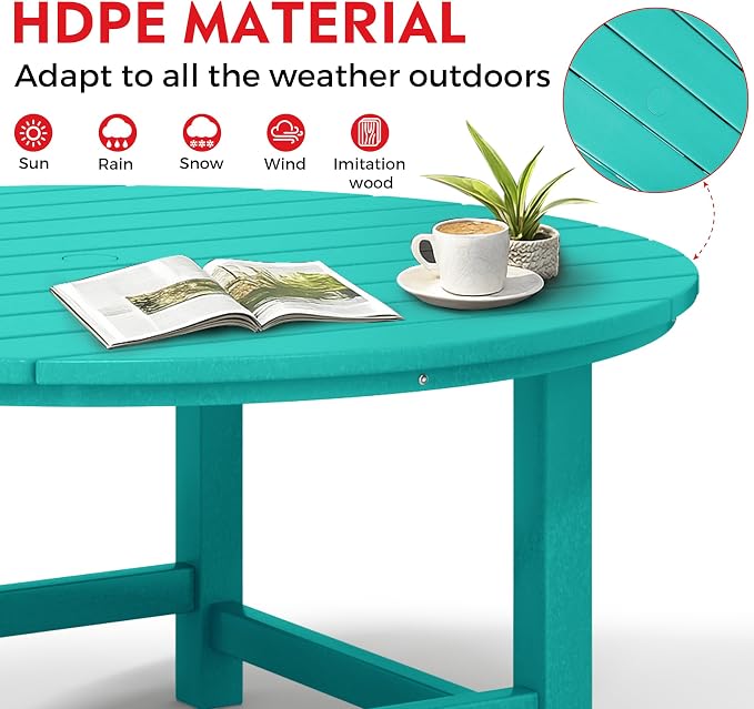 Costaelm Kids Dinner Table, Toddler Play Desk Student Desk Outdoor Childrens Picnic Tables for Children Arts & Crafts, Snack Time, Multi-Activity Table for Ages 2-8 in Home/Outside, Turquoise