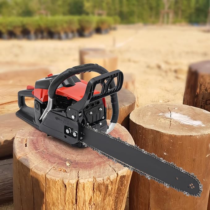 18-Inch Gasoline Chainsaw, 58CC 2.2KW 2-Stroke Powerful Portable Gas Powered Chain Saw, 11000RPM High Speed Single Cylinder Air-Cooled Chain saw, Cordless Hand Pull Start Chainsaw for Garden Pruning