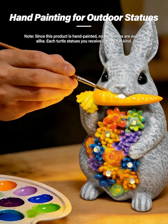 Guhope Solar Garden Statues, Outdoor Solar Bunny Easter Decor with Succulent and 6 LED Lights, Outside Yard Figurine Decor for Garden, Lawn, Patio, Balcony, Porch, Unique Gifts for Mom Grandma