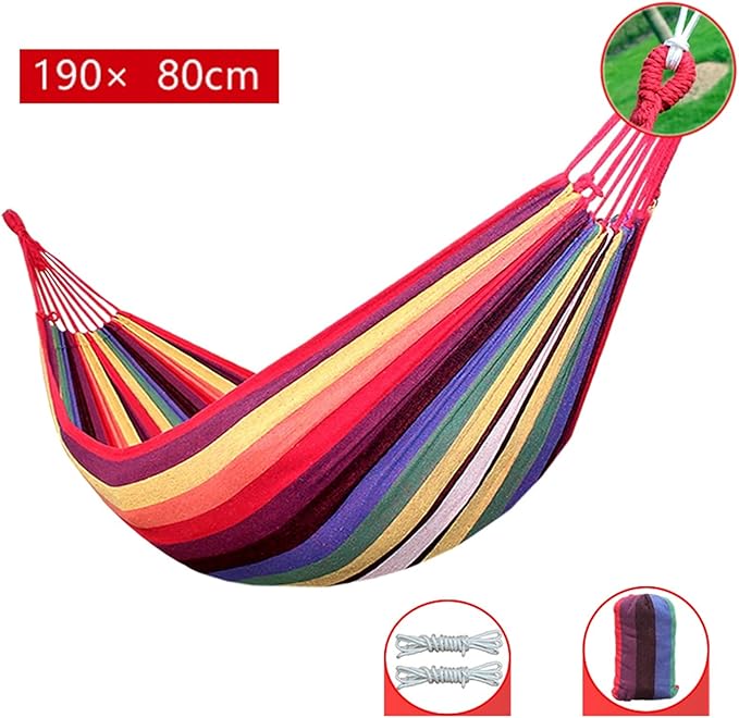 Camping Hammock, Outdoor Cotton Hammock 190 x 80 cm Portable Hammock for Camping, Terrace, Backyard, Porch, Courtyard Beach Outdoor and Indoor use(Rojo)
