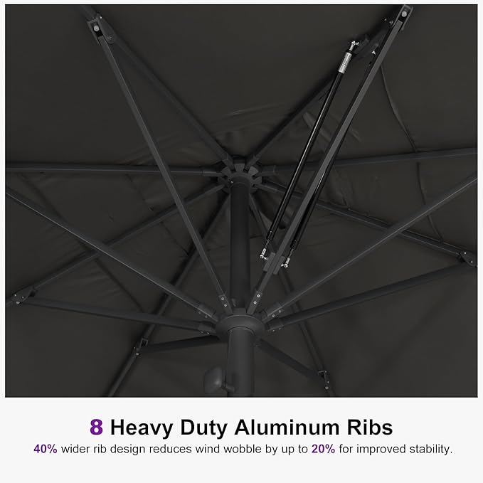 PURPLE LEAF 10' x 13' Rectangular Semi-Auto Outdoor Patio Umbrella Aluminium Market Umbrella Table Sun Umbrella with 2.36" Rod and 8 Sturdy Ribs for Deck Lawn Pool Garden, Gray