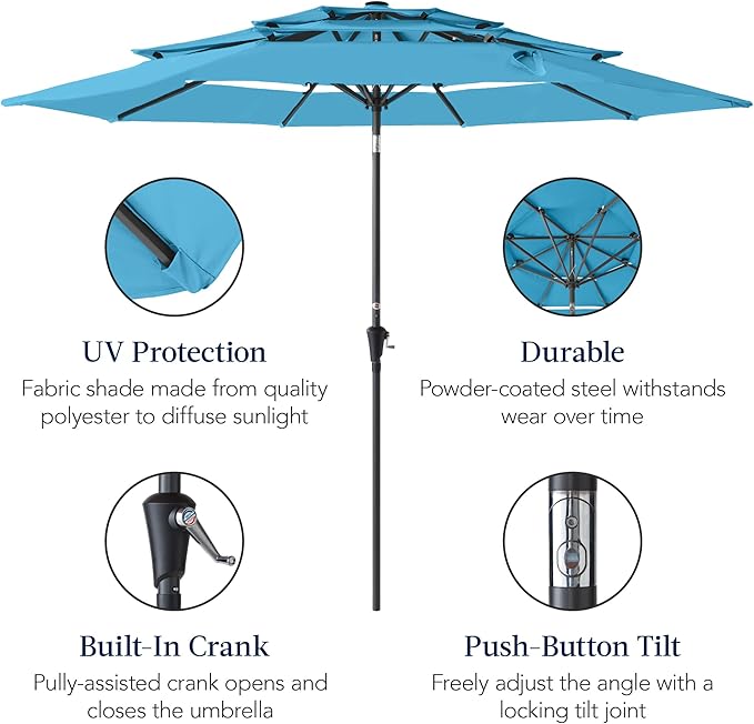 Best Choice Products 10ft 3-Tier Market Patio Umbrella, Outdoor Sun Shade with Tilt, Crank Lift, 8 Ribs for Backyard, Deck, Poolside