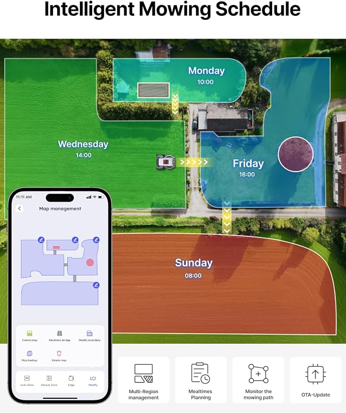 ANTHBOT M5 Robot Lawn Mower 1/8 Acre, Dual Vision+Full-Band RTK Robotic Lawnmower, No Perimeter Wire, App Control Obstacle Avoidance, 45% Slope, Cutting Height, Multi-Zone Mapping