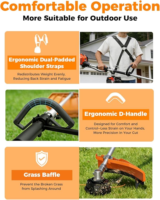 NEO-TEC 26cc 3-in-1 Gas String Trimmer & Lawn Edger Powerful 2-Cycle Weed Eater, Lightweight Weed Wacker & Brush Cutter Quick-Start Gas Powered Trimmer,16" Lightweight Yard Tool with Shoulder Strap