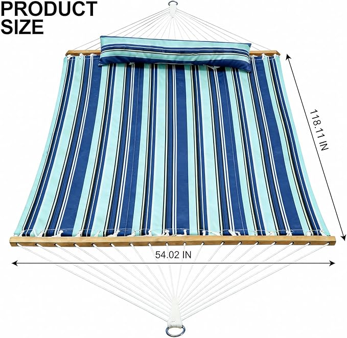 Ferrisland Double Hammock for Outside, Blue Green Striped Soft Hammock for Indoor Outdoor Patio Yard Garden and Balcony, 550 lbs Weight Capacity Portable Hammock with Carrying Bag (Blue Green Striped)