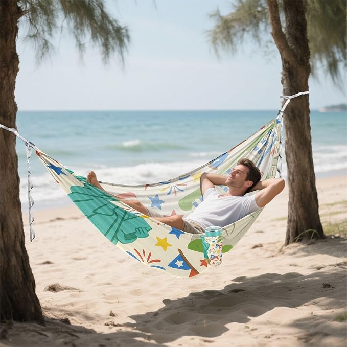 4th_July_Landmarks_Picture_Book_Pattern Outdoor Hammocks with Tree Straps Tree Hammock for Patio Backyard Lounge Base