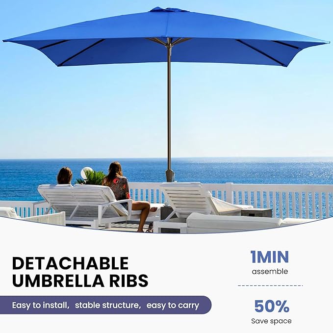 Ayge 8x10FT Large Rectangular Patio Umbrella Outdoor Table Umbrella w/Crank Rectangle Market Umbrella UV Protection for Garden, Deck,Lawn,Yard & Pool,blue