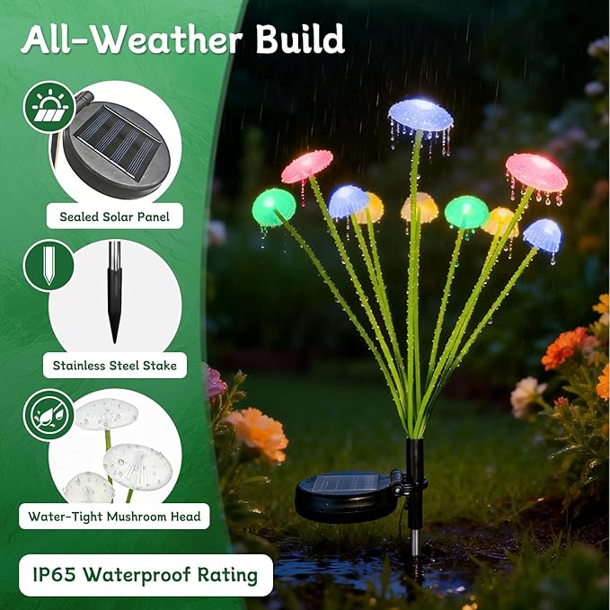 2 Pcs Solar Jellyfish Lights Outdoor Colorful Vision, High Waterproof Solar Garden Lights Decorative for Yard, Patio, Lawn, Pathway & Party Decor