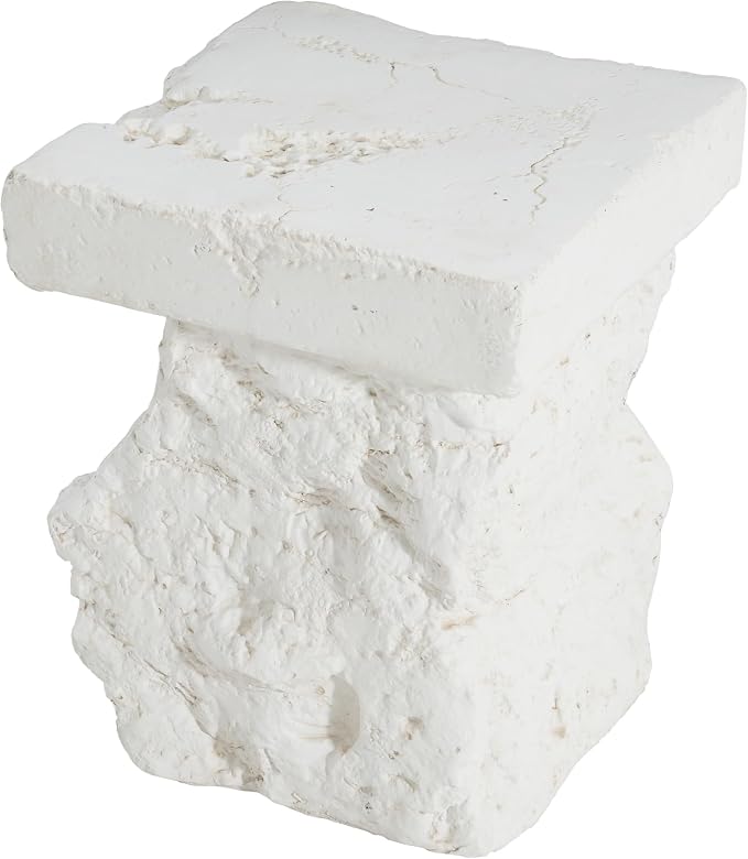 Christopher Knight Home Nataly 18.75" H Small Outdoor Side Table, Carved Garden Stool with Stone Block Shape, Lightweight Concrete End Table, Patio Decorative Home Stool for Balcony Backyard, White