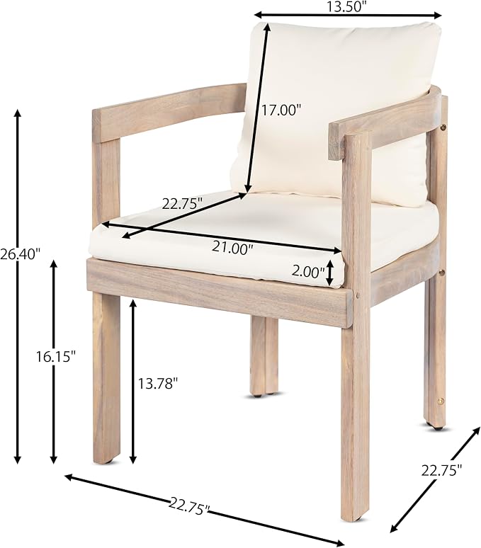 7-Piece Outdoor Patio Expandable Dining Table Set, All-Weather Acacia Wood Dinning Set with 6 Chairs and Cushions for Garden Backyard Balcony (Teak+Grey Chairs)