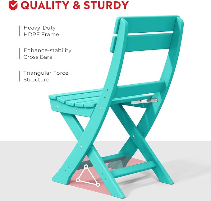 Costaelm Outdoor Bistro Table and Chairs Set of 2, Round Portable Folding Bar Height Barstool Set of 3, Tall Balcony Pub High Top Table 3 piece Patio Set for Deck, Backyard, Garden, Turquoise