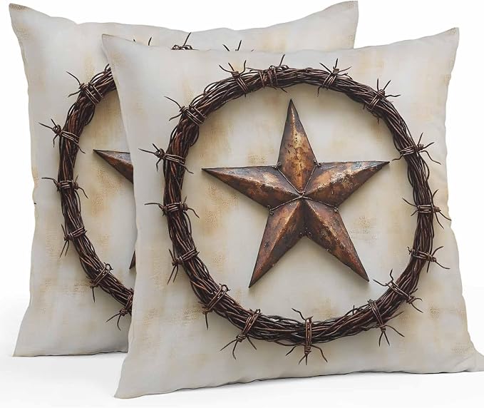 Texas Star Rustic Waterproof Outdoor Pillow Covers Set of 2 Home Decor, Vintage Country Stars Modern Abstract Pillowcase Patio Pillow Covers for Couch Bench Furniture Garden 16x16in